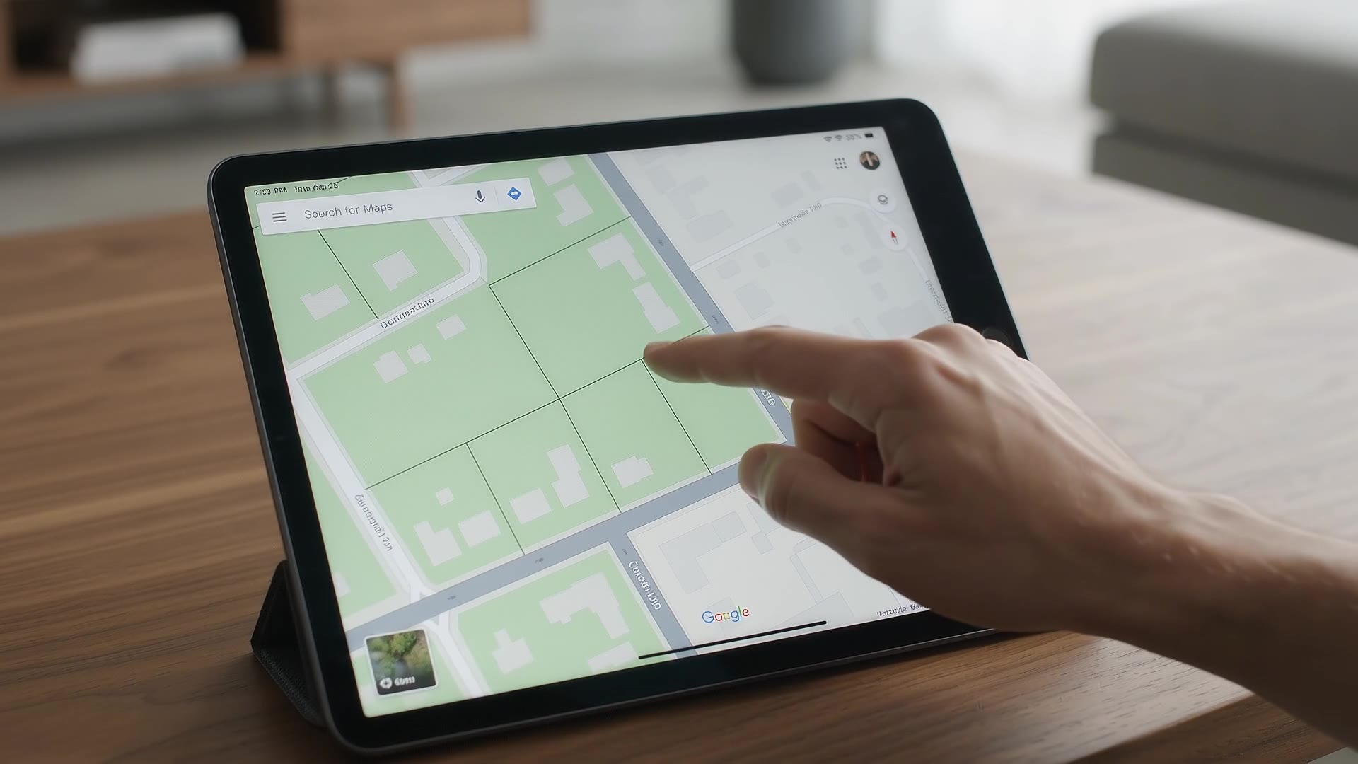 タブレットの地図で物件を確認する様子